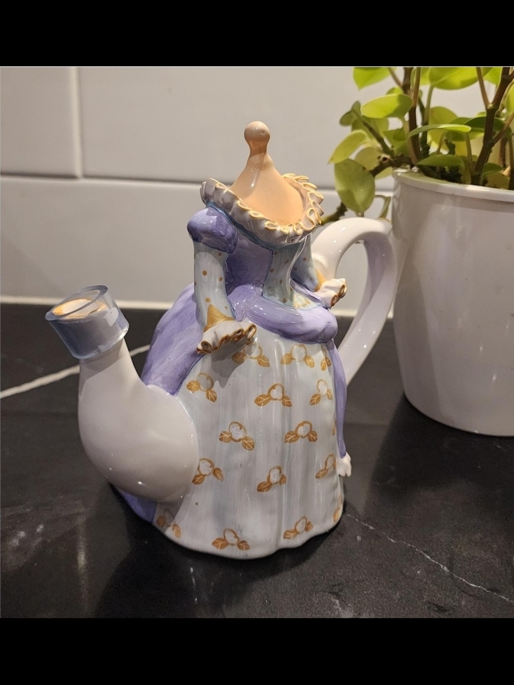 Vintage Figural Lady Teapot | Hand-Decorated Porcelain | Purple Gown | Antique - Picture 5 of 7